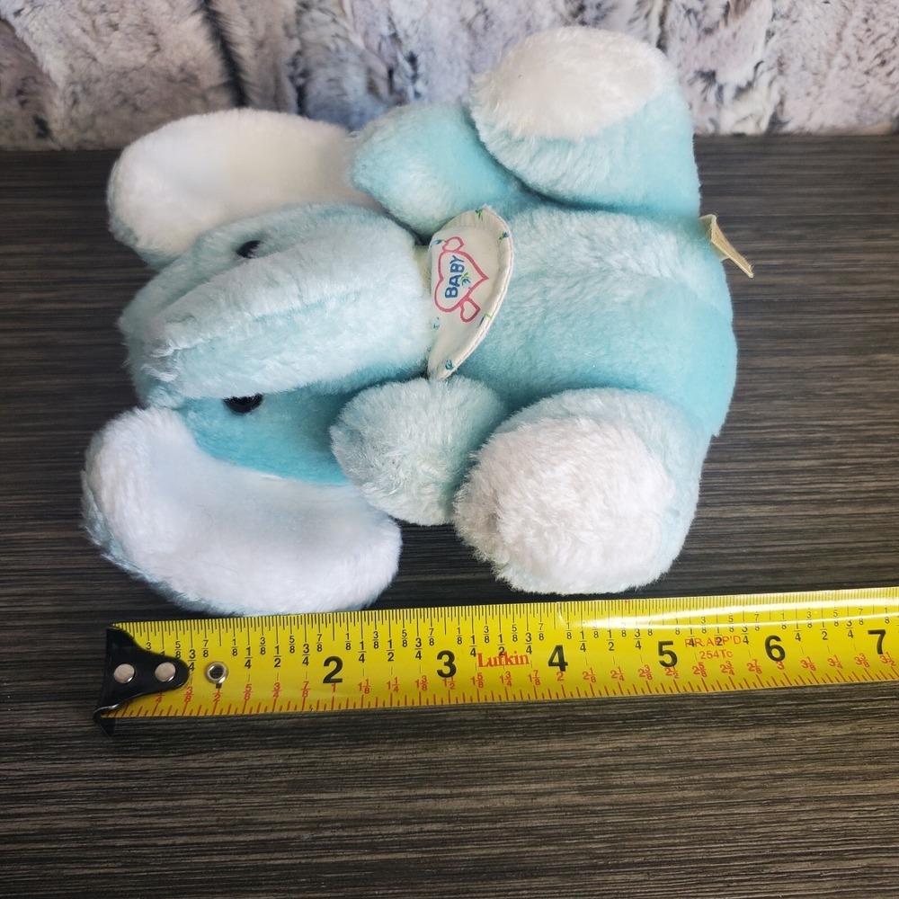 Vintage Amtoy Mini 5" Light Blue Elephant Plush Stuffed Animal With BABY BIB - Picture 8 of 9